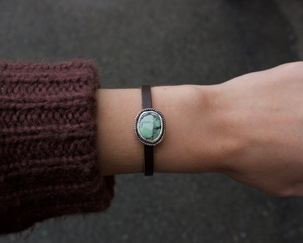 Variscite leather bracelet