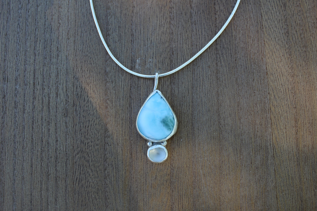 Ocean Tide Larimar and Seaglass Pendant