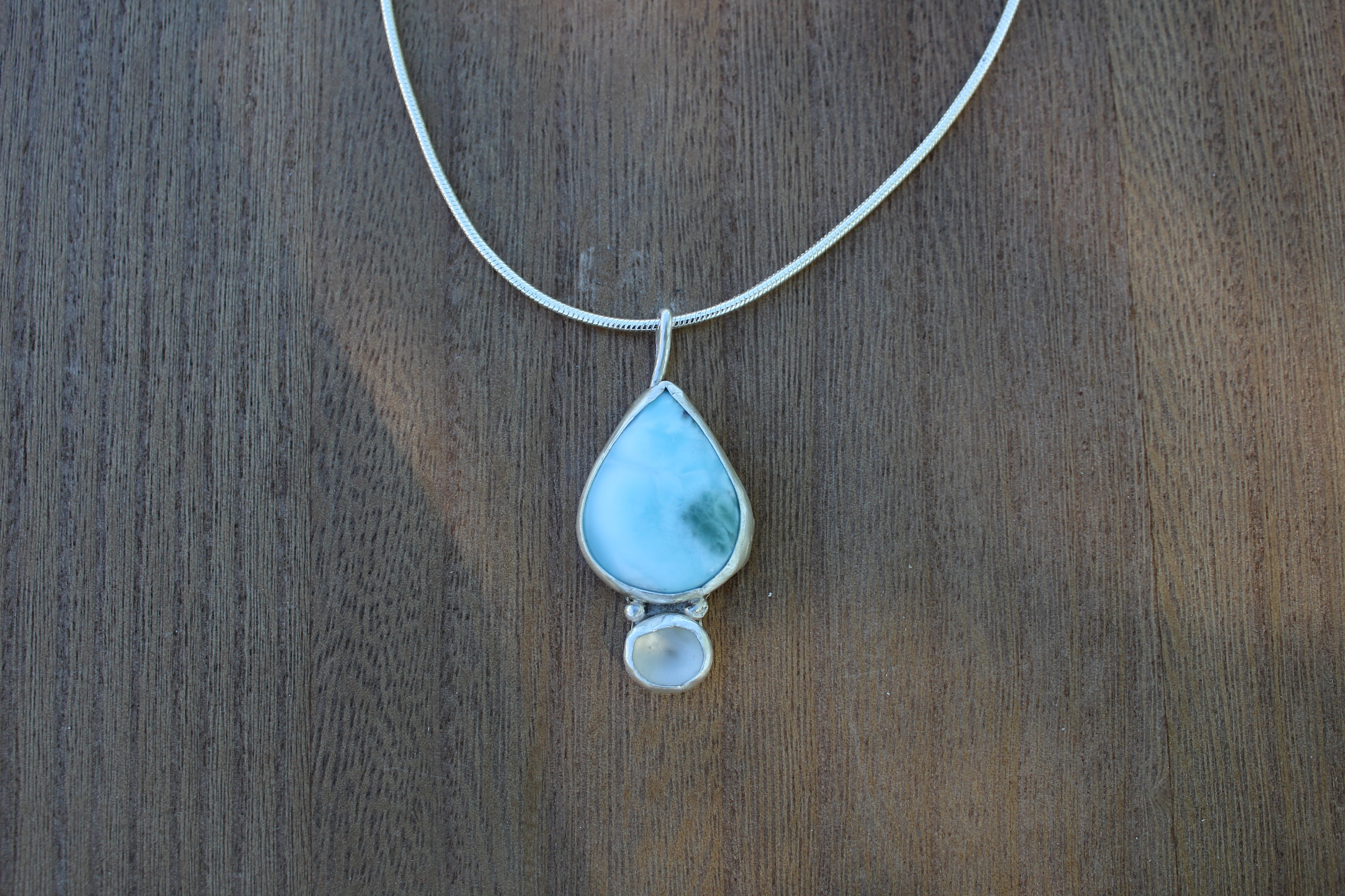 Ocean Tide Larimar and Seaglass Pendant